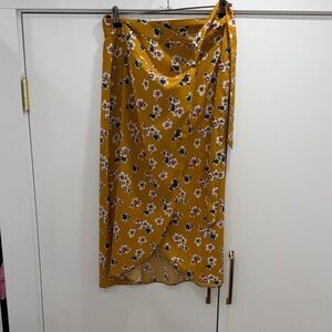 Ann Taylor Factory Mustard Floral Midi Wrap Skirt